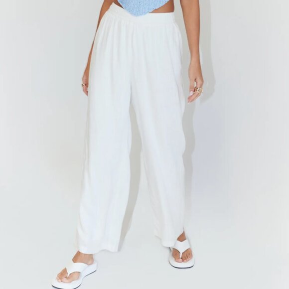 Princess Polly Louis Cotton & Linen Wide Leg Pants Women's 4 - Picture 1 of 10